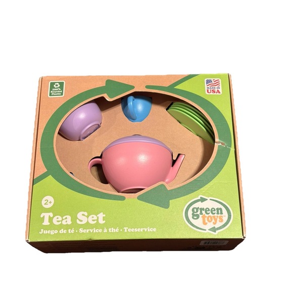Green Toys Tea Set age 2+ Made of 100% Recycled Plastic New in Box 17 Piece Set - Picture 1 of 4